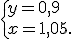  \{ y=0,9\\x=1,05.
